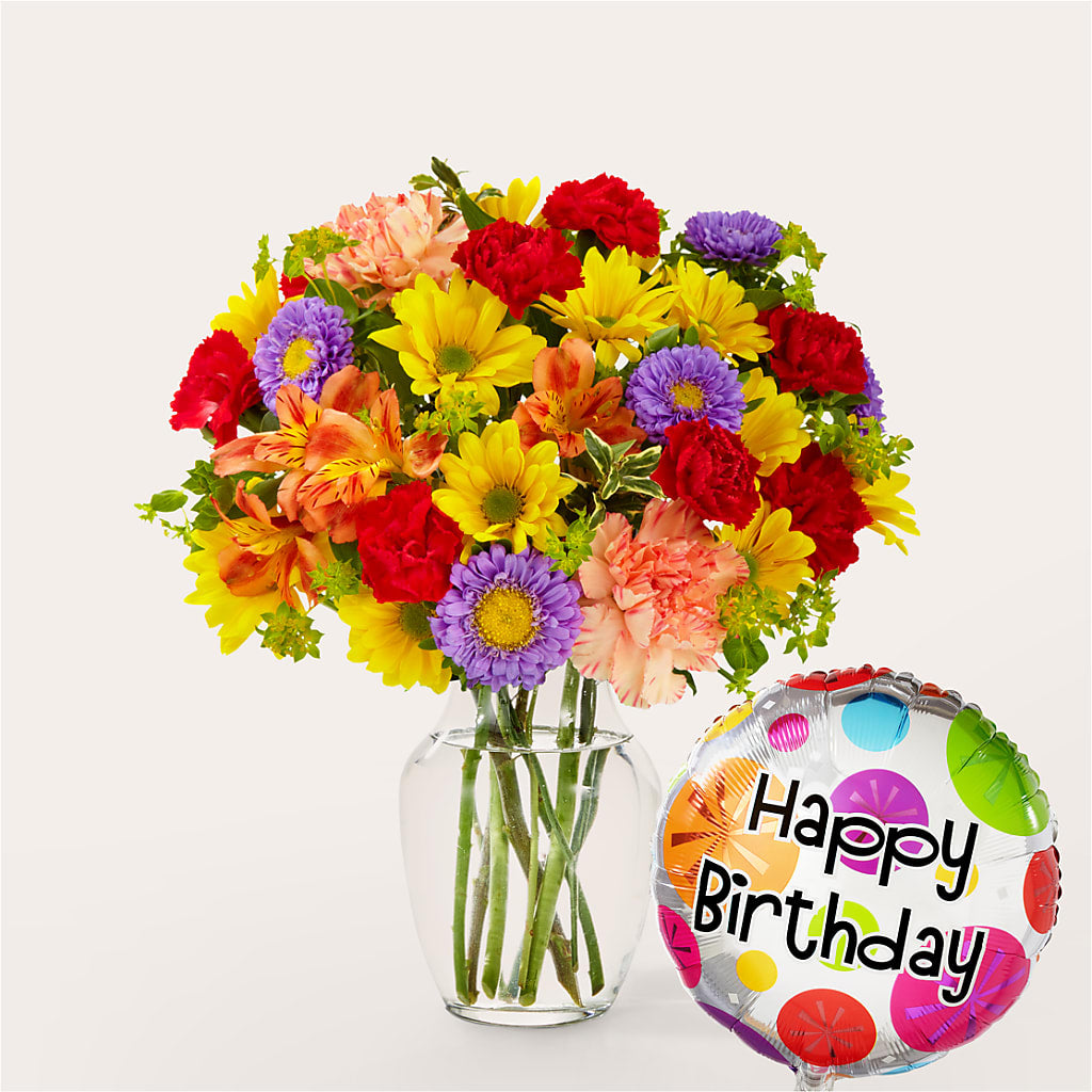 Kaleidoscope Bouquet with Birthday Balloon – Lulus Petals, Farmington NM