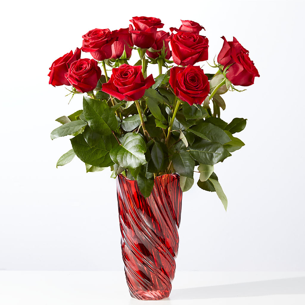 Classic Love Red Rose Bouquet with Luxe Swirl Vase – Lulus Petals, Farmington NM